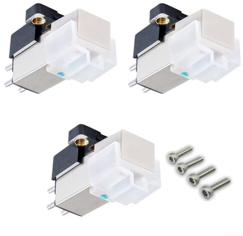 PureBowlic AT3600L - Cartuccia magnetica mobile per giradischi, ago stilo di ricambio con perno rotondo incollato, uscita 4,2 mV, corpo in plastica per giradischi in vinile LP, bianco, confezione da 2