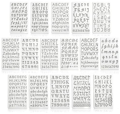 Amabro 16Pcs Letter Stencils Reusable Plastic Letter and Number Stencils | 1/2-1 Inch Alphabet Templates for Painting Craft Stencil for Wood, Card Making, Journaling (Cream White)