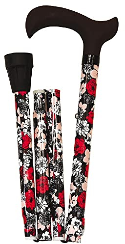 Bastone per anziani, Da passeggio, Advance, Stampelle, Alluminio, Estendibile, Pieghevole, colore Fiori Rossi