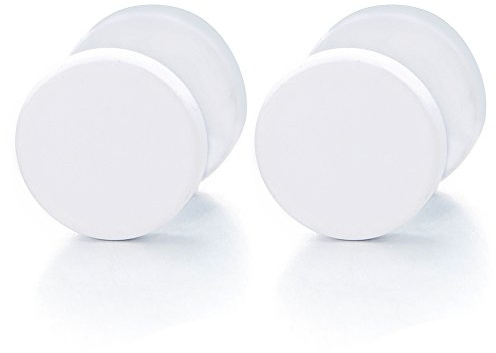 8MM Blanc Cercle Boucles d'oreilles Homme Femme - Bouchon Jauge d'oreille Faux Cheater Fake Gauges Plugs Acier 1 Paire