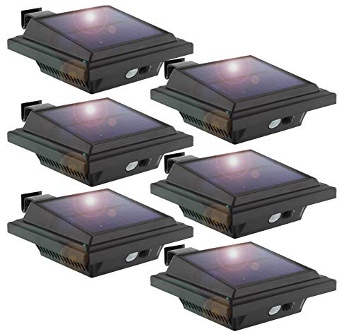 KEENZO LED Dachrinnenlampe, Solar Dachrinnenleuchte Solarlampen mit Bewegungsmelder für Außen, 25 LEDs, 2 W, PIR-Sensor, Schwarz,Kaltweißes Licht, 6er-Set