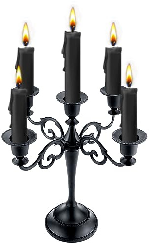 Viscacha Metal Candle Holder，5 Arms Pure Black Candle Holders for Pillar Candles（10.6 inch Tall Candlestick Holders, for 1/2-1 inch Taper Candles Diameter Each）,Candelabra Decoration