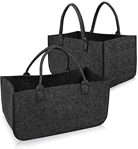 LZQ 2 grandi sacchetti in feltro per legna da ardere, in feltro pieghevole, può essere utilizzato come borsa per la cucina, per la spesa, per libri (grigio scuro)