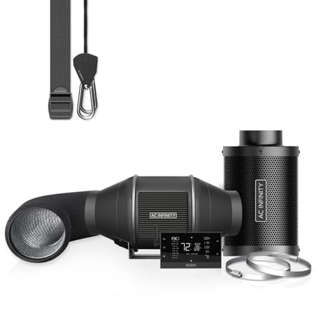 AC Infinity Luftfilter-Set PRO 100 mm – Abluftventilator mit Controller AI+, automatischer Leistungsanpassung, Aktivkohlefilter und Schlauch für Growzelte, Hydrokulturen und Indoor-Gärten