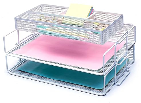 Exerz Briefablagen 2tlg/ Papiersortierer/Schreibtisch multifunktionaler Organiser/Dateihalter für Büro, Schule, Studie, 2-In-1-Schublade, Raumwunder (Weiß Plus)