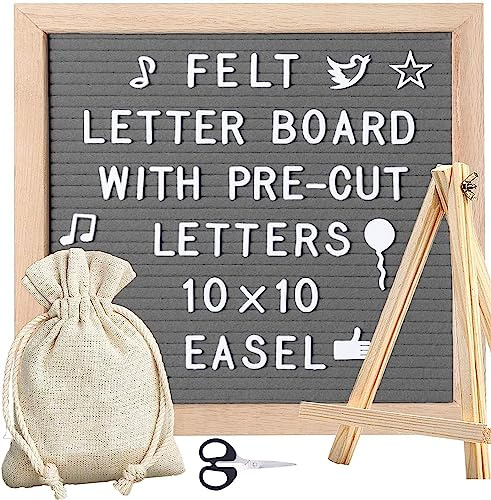 Pannello in feltro con lettere intercambiabili da 10 x 10 pollici - Cornice in legno con 340 lettere per annunci per bambini, pietre miliari, decorazione per ufficio
