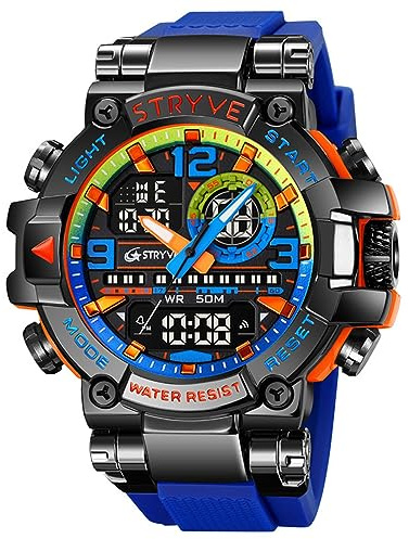 FORSINING Orologio sportivo da uomo colorato alla moda, orologio digitale militare a LED, impermeabile fino a 50 m, casual, analogico, al quarzo, cinturino in silicone con doppio display, Blu
