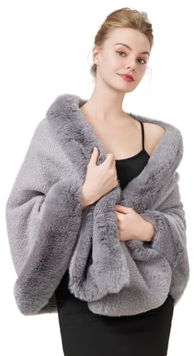 BEAUTELICATE Chal Estola de Pelo Mujer Boleros para Invierno Fiesta Novia Bodas （Gris,talla única）