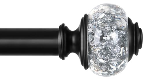 KAMANINA Gardinenstange Schwarz 80 to 148 CM Lang, Ausziehbare Gardinenstange, Dekorative Vorhangstange mit Durchsichtigen Endstücke für Wohnzimmer, Schlafzimmer, Esszimmer