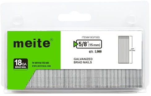 meite 18 Gauge Brad Nails, 15 mm Type 18G Brad Nails Galvanized Small Finishing Nail Gun Nails for Pneumatic, Electric Brad Nailer Gun (1,000 Counts)