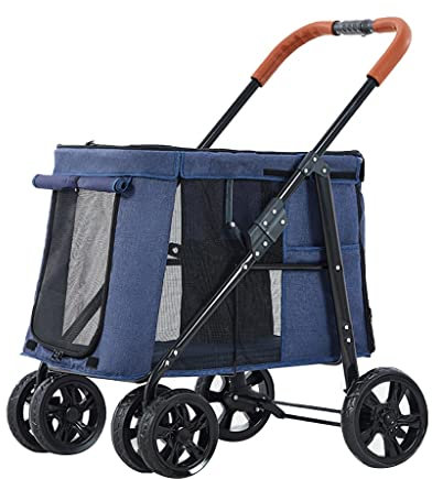 Hundebuggys für große Hunde, Premium-Haustierkinderwagen, luxuriöser großer Hundebuggy, 4-Rad-Haustierausrüstung, faltbarer Träger, Kinderwagen, Haustierbuggys für Katzen und Hunde (grau) (blau)