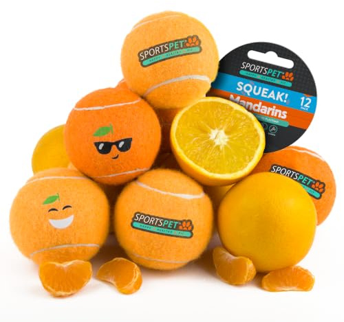 SPORTSPET Squeak Mandarin Tennis Dog Balls, PACK OF 12 (64mm)