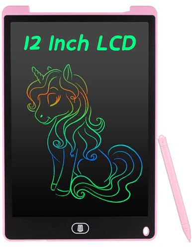 Coolzon Tablette d'écriture LCD Coloré Tablette Graphique de Dessin 12 Pouces pour Enfants, Tableau Portable de Dessin Effaçable, Planche à Dessin numérique Jouet Educatif pour Garçon Fille, Pink