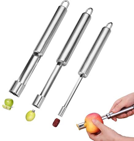 TUKEVA 3 Pcs Levatorsolo per Mele in Acciaio Inox Togli Torsolo Mela Mela o Pera Core Remover Strumento Estrattore di torsolo di mele Pera Core Remover Strumento per Casa e la Cucina (Argento)