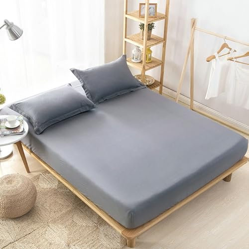 KnSam 120x200cm Bettlaken Allergiker, Spannbettlaken Spanner Einfarbig Schlafkomfort, Baumwolle Spannbettuch Laken Dunkelgrau für alle Jahreszeiten