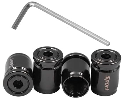 4PCS Locking Car Tire Valve Stems Caps, Anti-Theft Auto Wheel Valve Stem Covers with O Rubber Seal, Universal Stainless Tyre Air Stems Cover for Cars, Bicycles, Motorcycles (Black)