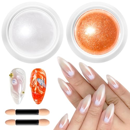 Efecto Espejo UñAs: Efecto Espejo MáGico Naranja Para UñAs 【Efecto Espejo MáGico】 Polvo De UñAs HolográFico, Polvos UñAs Efecto Perla Polvo brillante, Efecto Aurora De Sirena ArcoíRis for Nail Art DIY