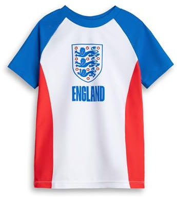 Vanilla Underground England Football Team Crest Boys Blue Swim Top | Classic Short Sleeve Swimwear with Crew Neck | Sports Beachwear Featuring England Logo | Ideal for Young Fans - 9-10 Years