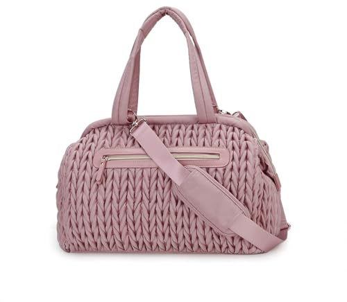 SONARIN Grande Capacité Tissé Sac à Langer pour Bébé Fourre-tout,Imperméable Sac à Couches de Voyage avec Bandoulière Amovible,Sacs de Maternité Portable avec Crochets de Poussette(Rose)