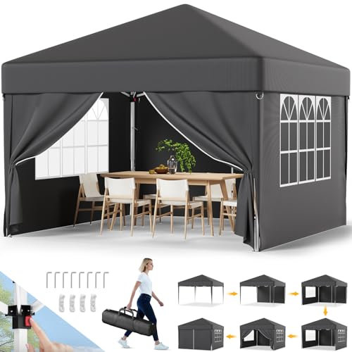 Devoko Pavillon,Pavillon 3x3 Wasserdicht Stabil Winterfest 3-fache Höhenverstellung,Faltpavillon UV Schutz 50+,Pavillon Faltbar,Pavillion mit Tragetasche,Für Garten Outdoor Camping,Grau