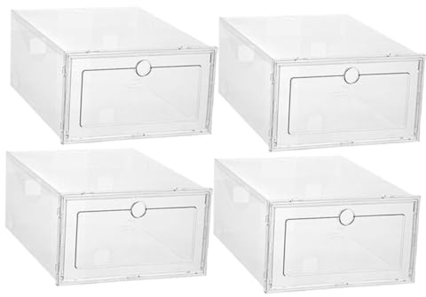 Cabilock 4 pièces Lot Boîtes à Chaussures Transparentes Empilables Rangement pour Chaussures et Petits Objets Protection la Poussière Rayures Organisateur Pratique et Gain de Place