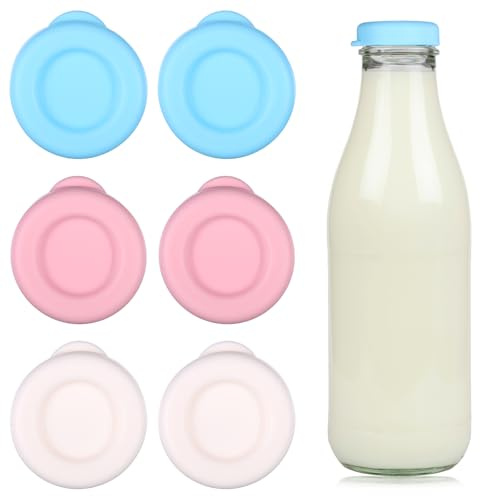 6 tapas para botellas de leche de cristal, tapas de repuesto coloridas para botellas de leche de vidrio, tapas de silicona reutilizables, tapas de silicona