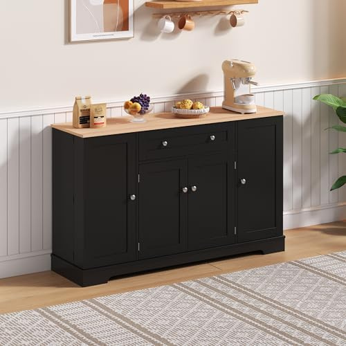 BXEYXE Multifunktionell köksbuffé – 138 cm skänk med låda. Hylldörrar och justerbara hyllor – modern design med tippskydd. perfekt för kök. Vardagsrum och sovrum