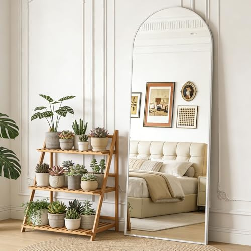 CASSILANDO Arched Full Length Mirror 162X53cm Arched Floor Standing Mirror, Full Body Wall Mirrors Hanging or Leaning Against, for Cloakroom, Bedroom, Livingroom, White