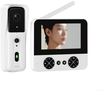10 cm trådlös videodörrklocka, smart video-intercom dörrklocka med 2-vägskommunikation, mörkerseende, rörelsesensor för hemsäkerhetssystem (16 vit)