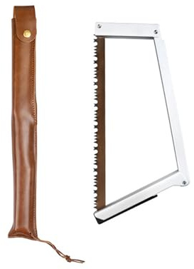 ERYUE Scie à Archet Pliable en Aluminium Durable pour une Coupe Rapide du Bois, Scie de Survie Compacte pour la Randonnée et le Camping, 1 X Sac de Rangement (Argent)