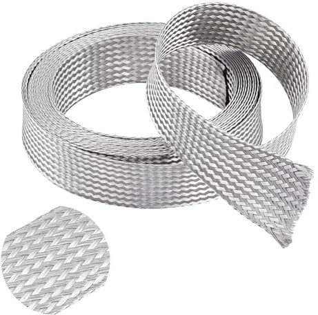 NBEADS 4m/13ft Stainless Steel Braided Sleeving Braid, 3cm Wide Cord Protector Wire Shielding Cable Sleeve Ground Strap Scalable Network Ribbon for Cable Protection