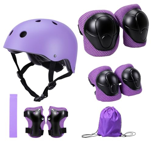 Vexnaro Equipo de Proteccion Infantil con Casco Ajustable,Rodilleras Coderas y Muñequeras 9 Piezas con Mochila y Banda,Set para Patinaje Ciclismo Monopatin,Protecciones para Niños