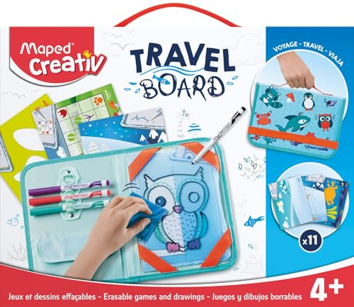 Maped - Set de Manualidades para Niños - Juegos y Dibujos Borrables Animales - Apto a Partir de 4 Años - Incluye 1 Maletín de Tela, 1 Pizarra, 1 Paños, 4 Rotuladores y 11 Fichas de Actividades