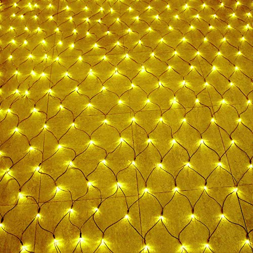 HENGMEI 6 x 4 m LED Lichternetz Lichterkette Vorhang Lichter Netz Beleuchtung Deko Weihnachten für Innen und Außen, Halloween, Hochzeit, Party - Warmweiß, Dunkelgrün Kabel…