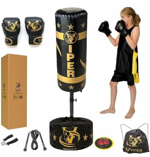 Viper Kids Free Standing Boxing Punch Bag Set Free Gloves Children Junior Adjustable Height Blk