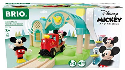 BRIO World Mickey and Minnie Mouse Toy Train Station for Kids Age 3 Years Up - Wooden Railway Set Add On Accessories