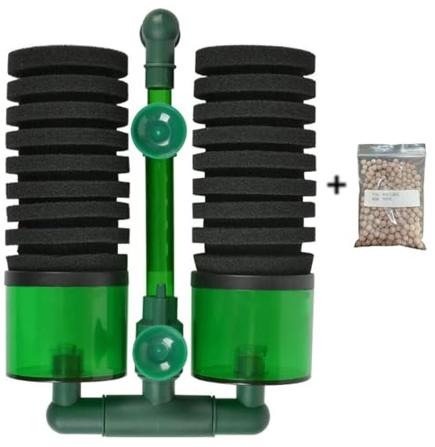 WANGCL Filtro de esponja doble para acuario y acuario, filtro de acuario con recipiente, viene con 2 esponjas, 2 bolsas de bolas de filtro