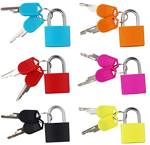 Suitcase Locks with Keys,6 Pack Small Padlock, Luggage Locks Coloured Mini Padlocks, for Locker,Luggage,School,Filing Cabinets,Gym