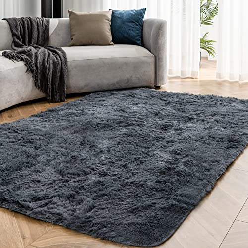 OMERAI Teppich Wohnzimmer Schlafzimmer waschbarer Groß Super Weich antirutsch Grau Flauschig hochflor Shaggy Teppich (Grau,120 * 180cm)