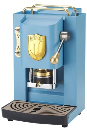 FABER COFFEE MACHINES | Modell Pro Deluxe Scudetto | Kaffeemaschine für ESE-Pads 44 mm | Farbe Torquoise Messing-Finish | Padpresse aus Messing | Napoli Campione (Logo Gold)