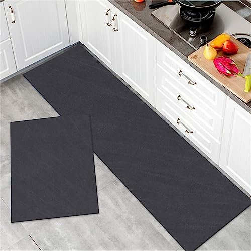 KüChenläUfer KüChenmatte 2 StüCk 60x90cm+60x160cm, KüChenteppich Waschbar Rutschfest, Teppich LäUfer Flur FußMatte Badematten, Wasser öL Aufnehmen Teppich KüChe Set, KüChe, Badezimmer Anthrazit