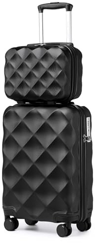 British Traveller Suitcase Sets of 2 Lightweight ABS+PC Hard Shell Suitcase with TSA Lock Spinner Wheels Travel Carry On Hand Cabin Luggage with Beauty Case (Set of 2, Black)