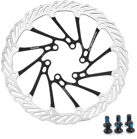 Yongness Fahrradbremsscheibenrotor 160 mm/180 mm/203 mm, Edelstahl-Fahrradbremsscheibe mit 6 Schrauben, geeignet für die meisten Fahrräder, Rennrad, Mountainbike, BMX, MTB (Schwarz, 180mm)