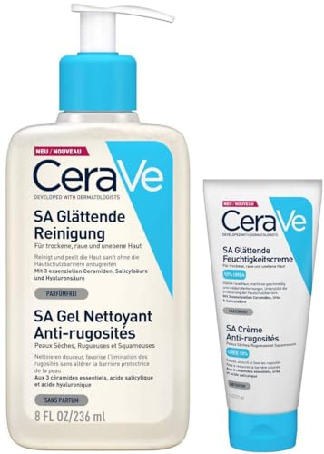 CeraVe SA Reinigungslotion 236 ml + CeraVe SA Urea Feuchtigkeitscreme 177 ml - Entfernt Schmutz und Talg - Peelt die