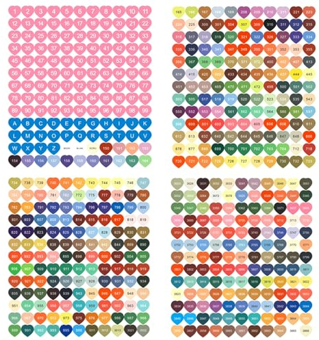 Reofrey 447 Étiquettes Autocollantes Numérotées Multicolores en Forme de Cœur, Chiffres 1-99, Lettres A-Z, DMC Autocollants pour Peinture Diamant, Trier et Organiser les Boîtes de Rangement