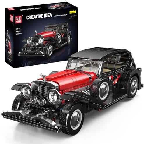 Mould King 10114, MOC Technik Oldtimer Auto Modell, Vielfalt an Kreativität Technologie für Duesenberg Vintage Auto Klemmbausteine Bausatz Nostalgischer Oldtimer （1308+ Teile）