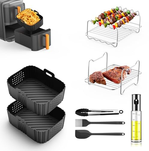 Air Fryer Accessoires pour Ni-nja Double Stack XL SL400EU, 2024 Nouveau N-inja Foodi Accessoires pour Ni-nja Foodi Dual AF500EU, AF400EU, AF300EU 7,6-10,4 L, 8 pièces Air Fryer Accessoires, Moule