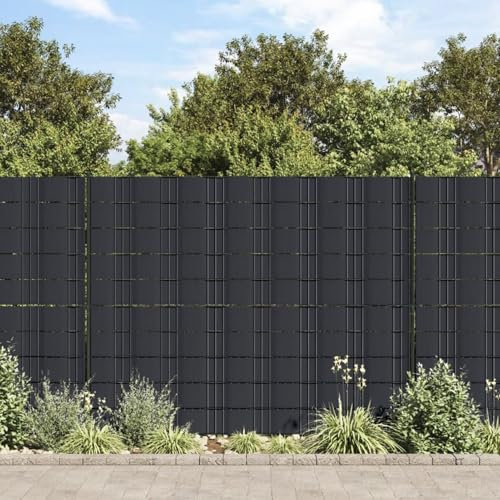 Sufrk Valla cortavientos 4 unidades de PVC 35 x 0,19 m gris oscuro opaco-tiras blindadas de PVC para vallas de paneles – Bandas para verjas de jardines, barandillas de balcón