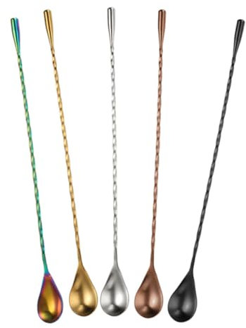 Cabilock Lot De 5 Cuillères À Mélanger en Acier Inoxydable avec Manche en Spirale pour Cocktails Et Boissons
