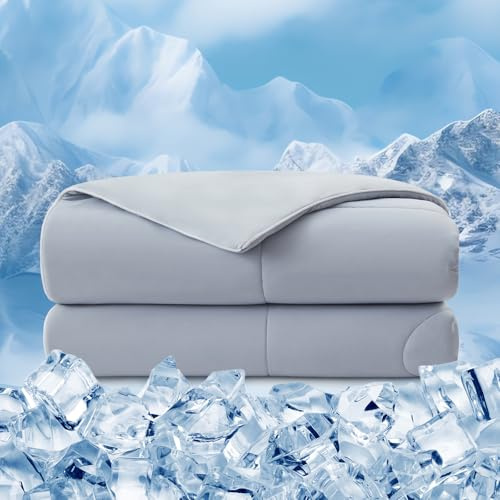 EMME Cooling Comforter King Size, Double Sided Cold Fabric Cooling Blanket for Hot Sleepers, Q-Max>0.45 Breathable Summer Quilt for Night Sweater, Lightweight Duvet Insert (Grey,106 x 90)